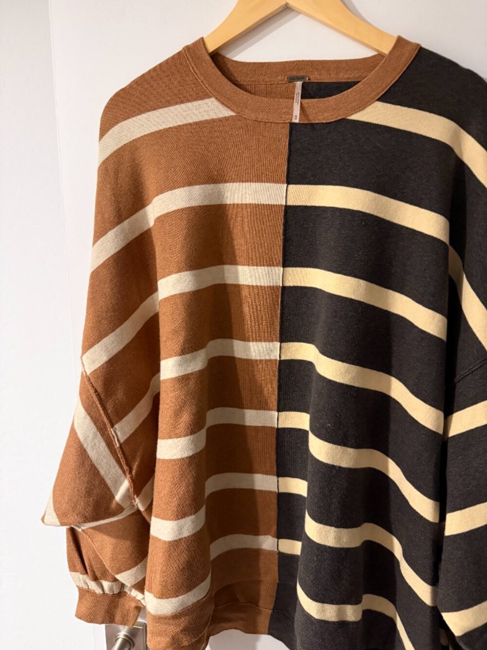 Free People Uptown Stripe Sweatshirt SPICED OATMEAL COMBO, Size Medium - Picture 5 of 6
